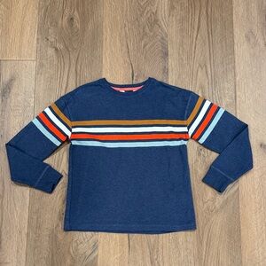 Mini Boden Blue Long Sleeve Shirt with Colorful Stripes